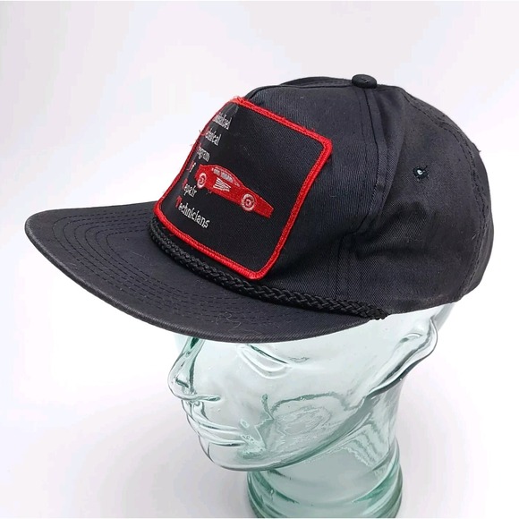 Vtg Basic Hat Cap Import Mechanic Car Logo Rope Patch Snapback Black Trucker - Picture 1 of 8